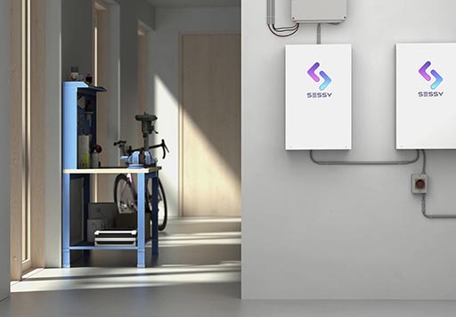 Sessy thuisbatterijen in een garage