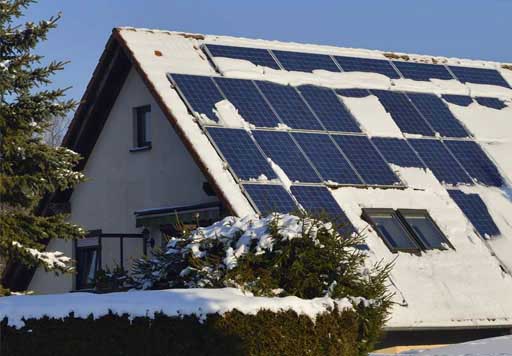 Zonnepanelen in de sneeuw